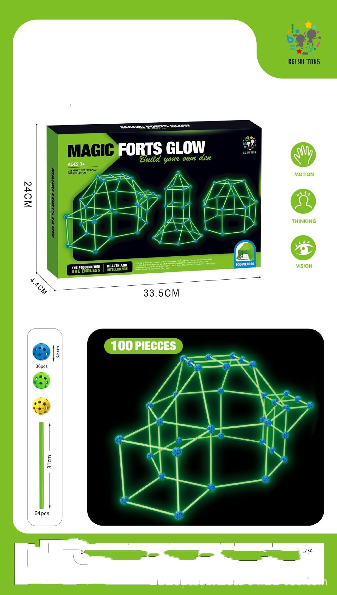 DIY Fort Building Kit – Luminous Playhouse Tent Construction Set