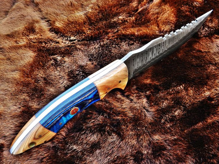 Custom Handmade Damascus Hunting Knife with Exotic Wood Handle
