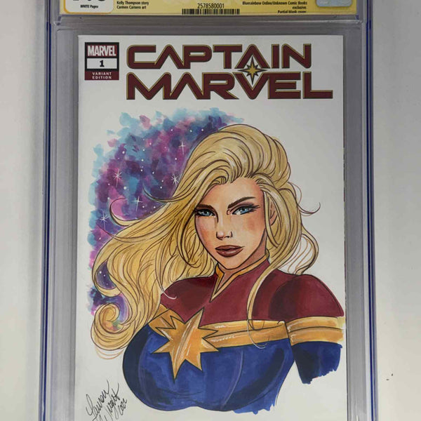 Signed & Sketch by Lauren Wright] Captain Marvel #1 CGC 9.8 Yellow La