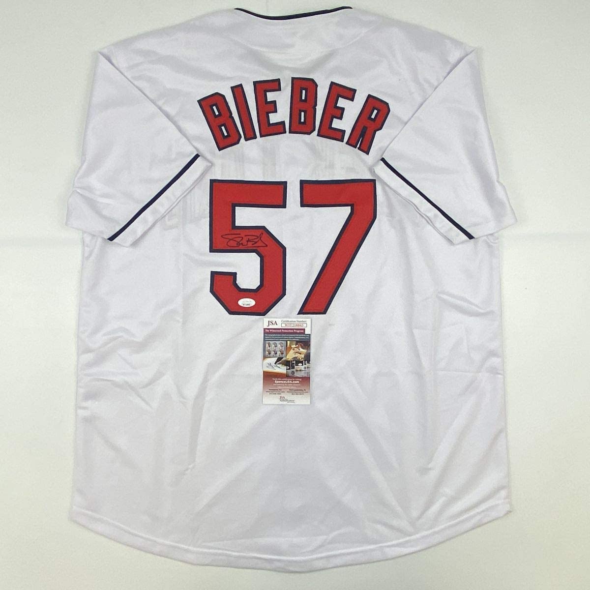 Autographed/Signed Shane Bieber Cleveland White Baseball Jersey JSA COA