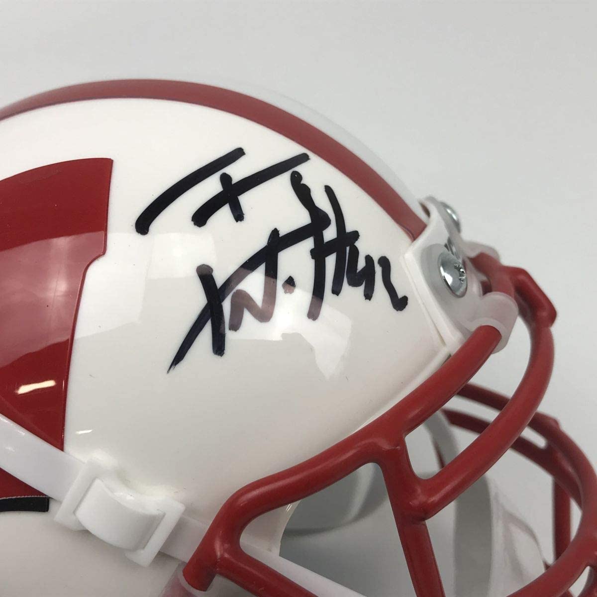 Autographed/Signed TJ T.J. Watt Wisconsin Badgers College Football Mini Helmet JSA COA