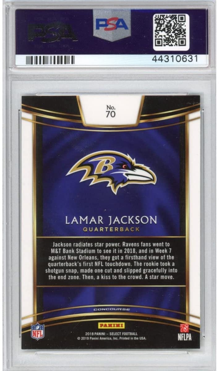 Graded 2018 Panini Select Lamar Jackson #70 Rookie RC Football Card PS