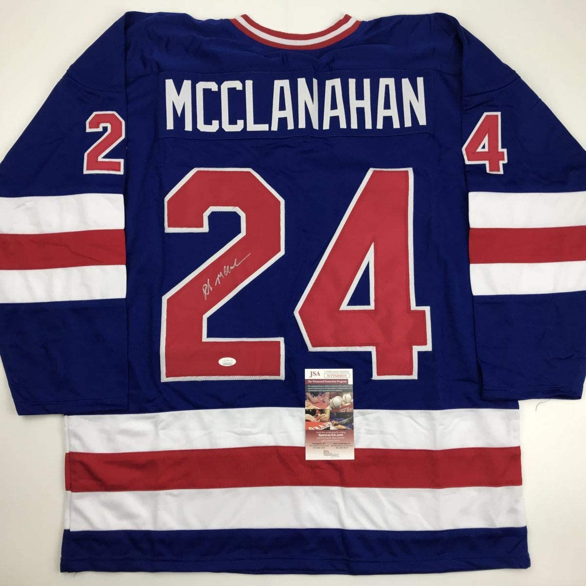 Autographed/Signed Rob McClanahan Blue Team USA Miracle On Ice 1980 Olympics Hockey Jersey JSA COA