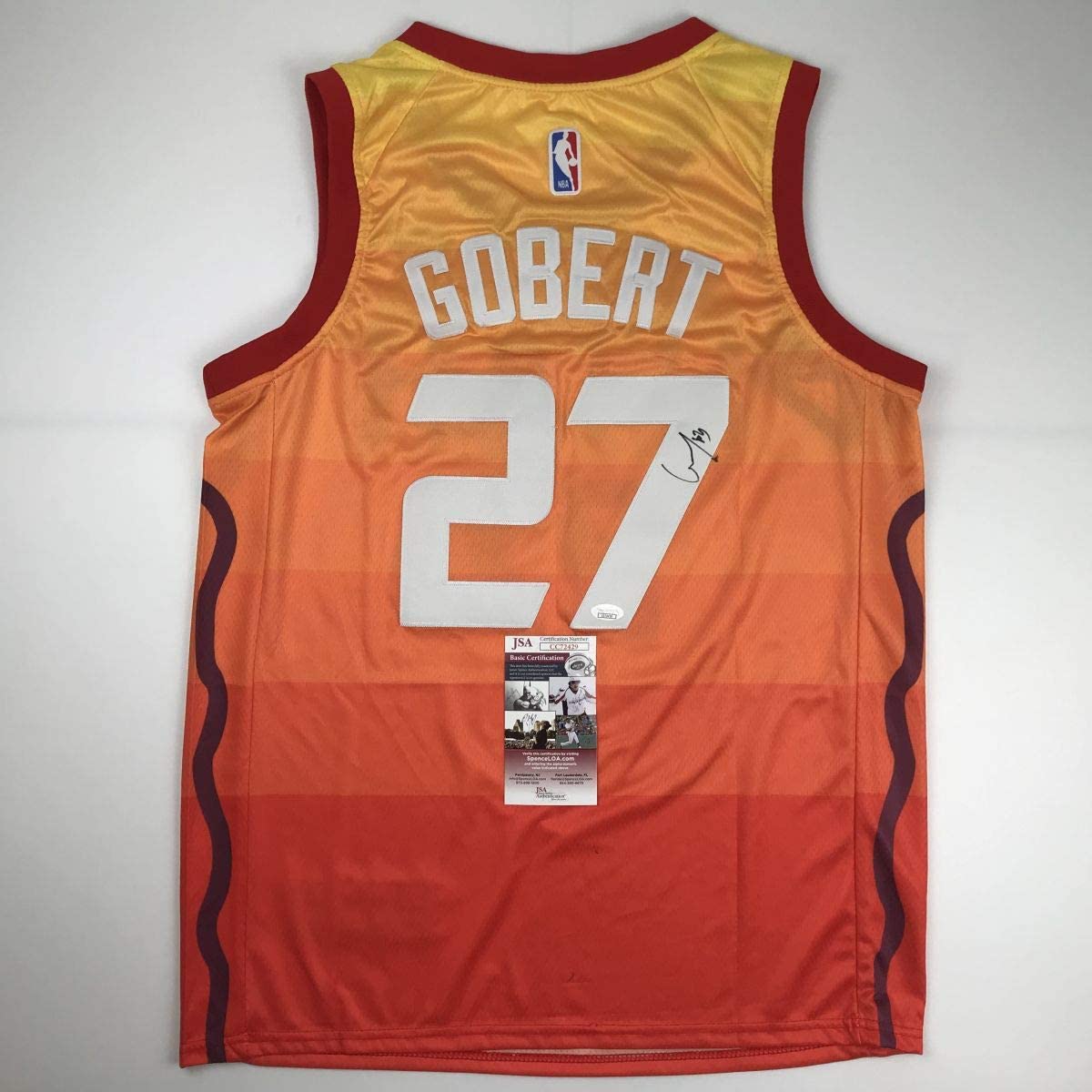 Autographed/Signed Rudy Gobert Utah Orange Basketball Jersey JSA COA