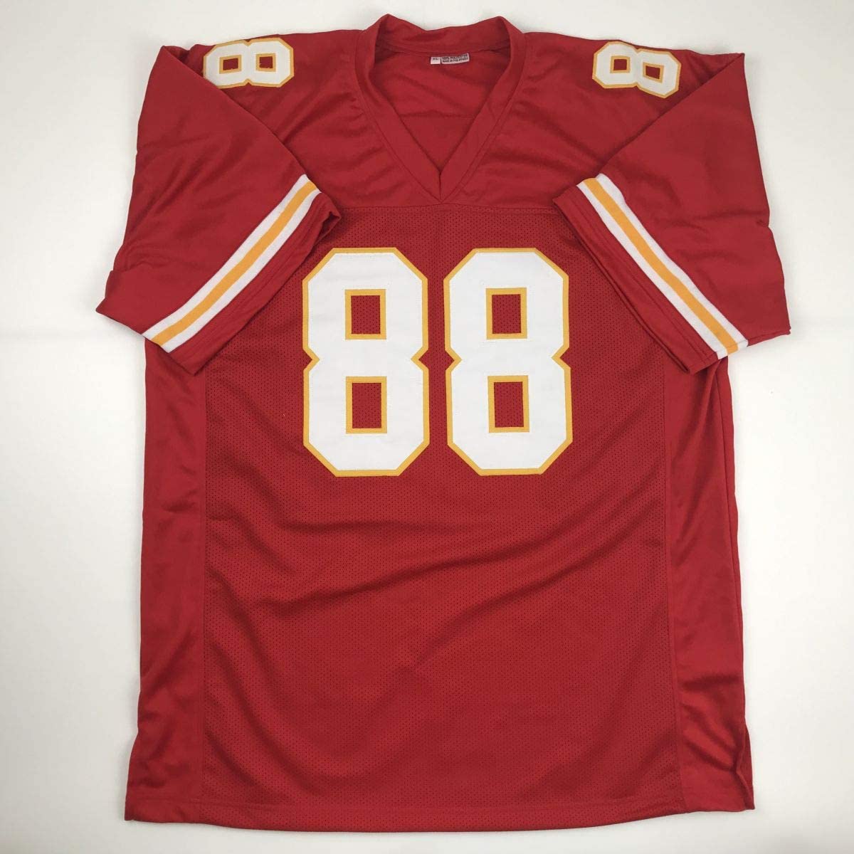 Autographed/Signed Tony Gonzalez Kansas City Red Football Jersey JSA COA