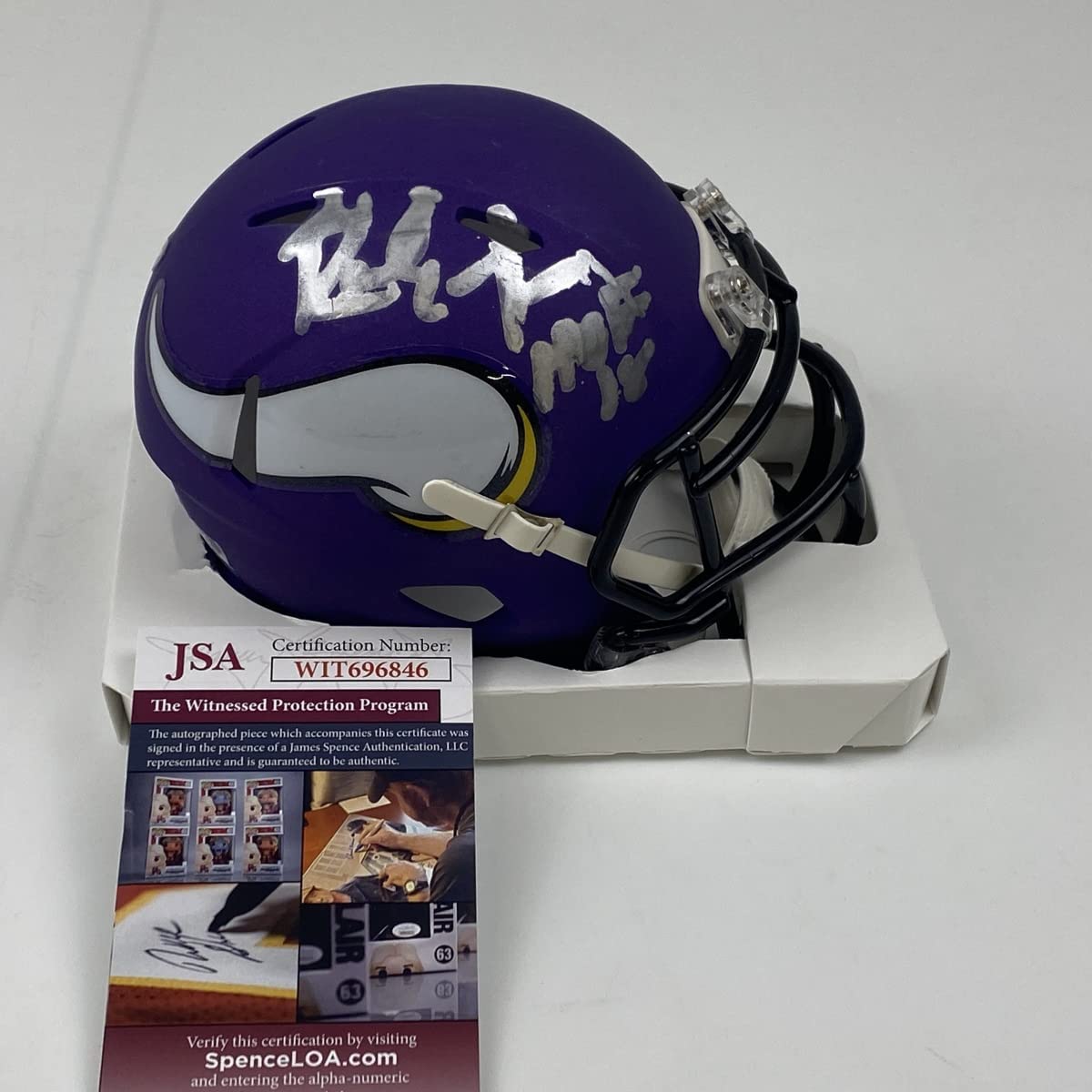 Autographed/Signed Randy Moss HOF 18 Minnesota Vikings Football Mini Football Helmet JSA COA