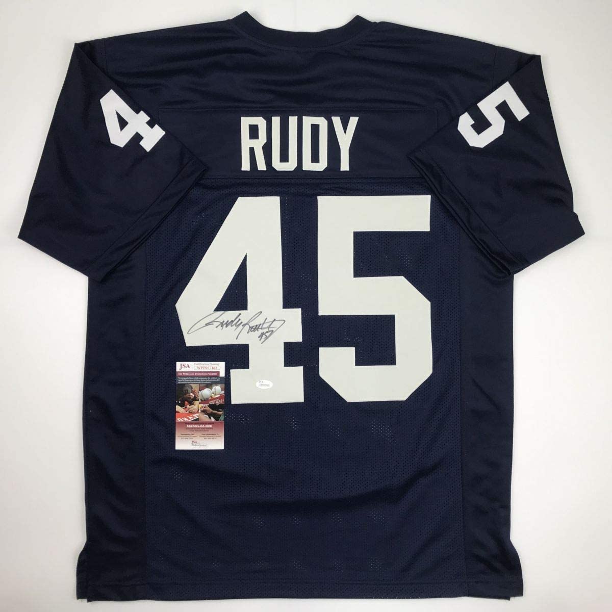 Autographed/Signed Rudy Ruettiger Notre Dame Blue Rudy College Football Jersey JSA COA
