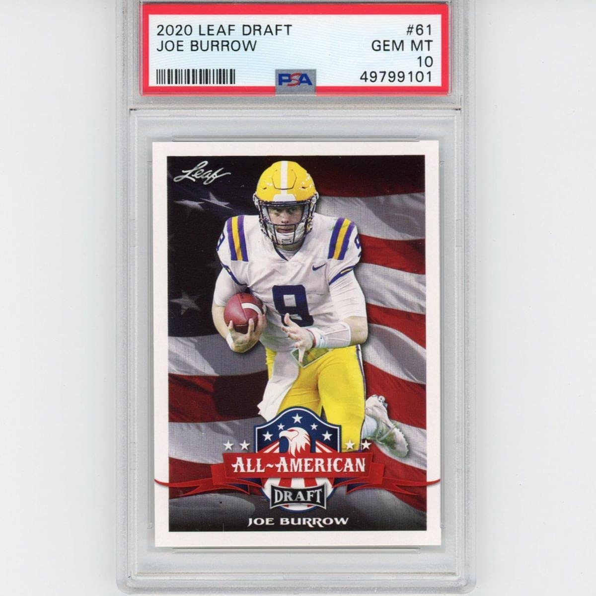 Graded 2020 Leaf Draft Joe Burrow #61 All-American Rookie RC Football