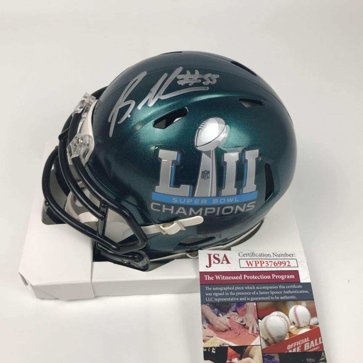 Autographed/Signed Brandon Graham Philadelphia Eagles Super Bowl 52 LII Mini Football Helmet JSA COA