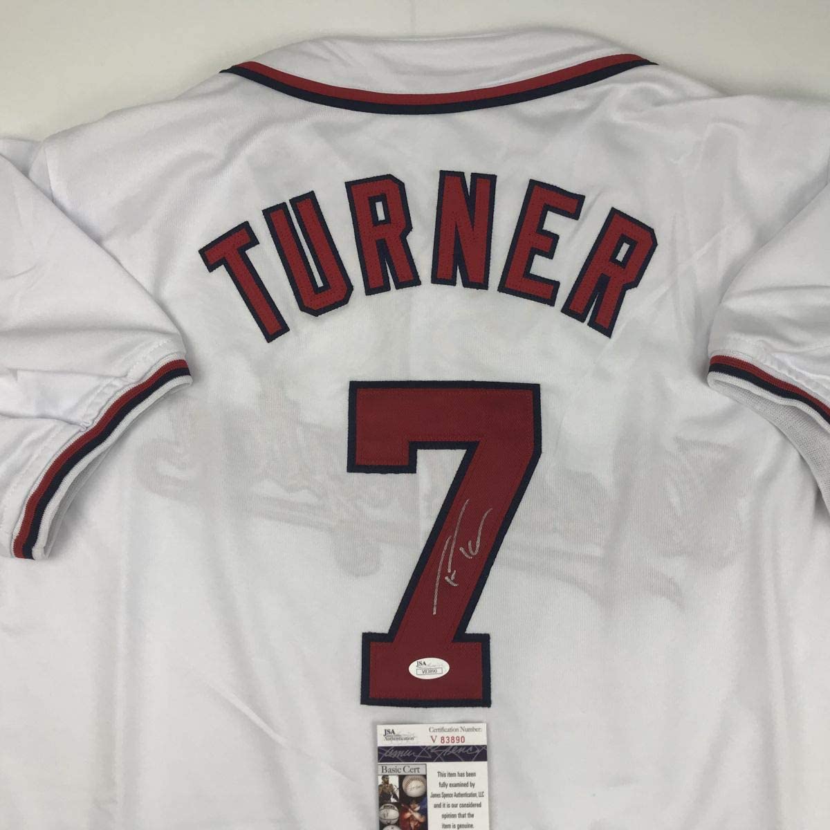 Autographed/Signed Trea Turner Washington White Baseball Jersey JSA COA