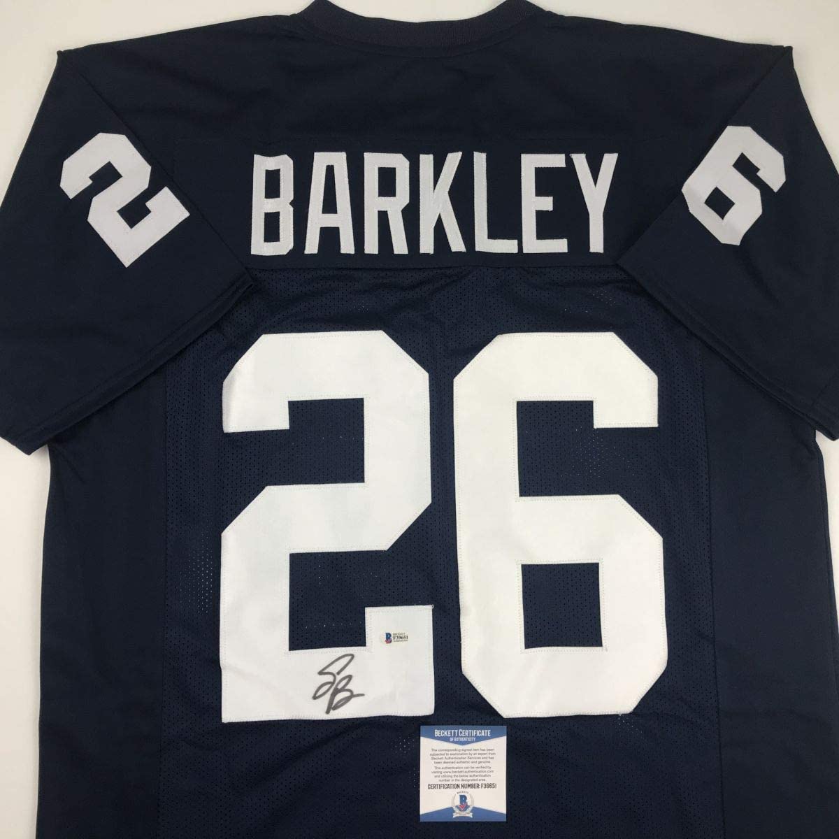 Autographed/Signed Saquon Barkley Penn State Blue College Football Jersey Beckett BAS COA