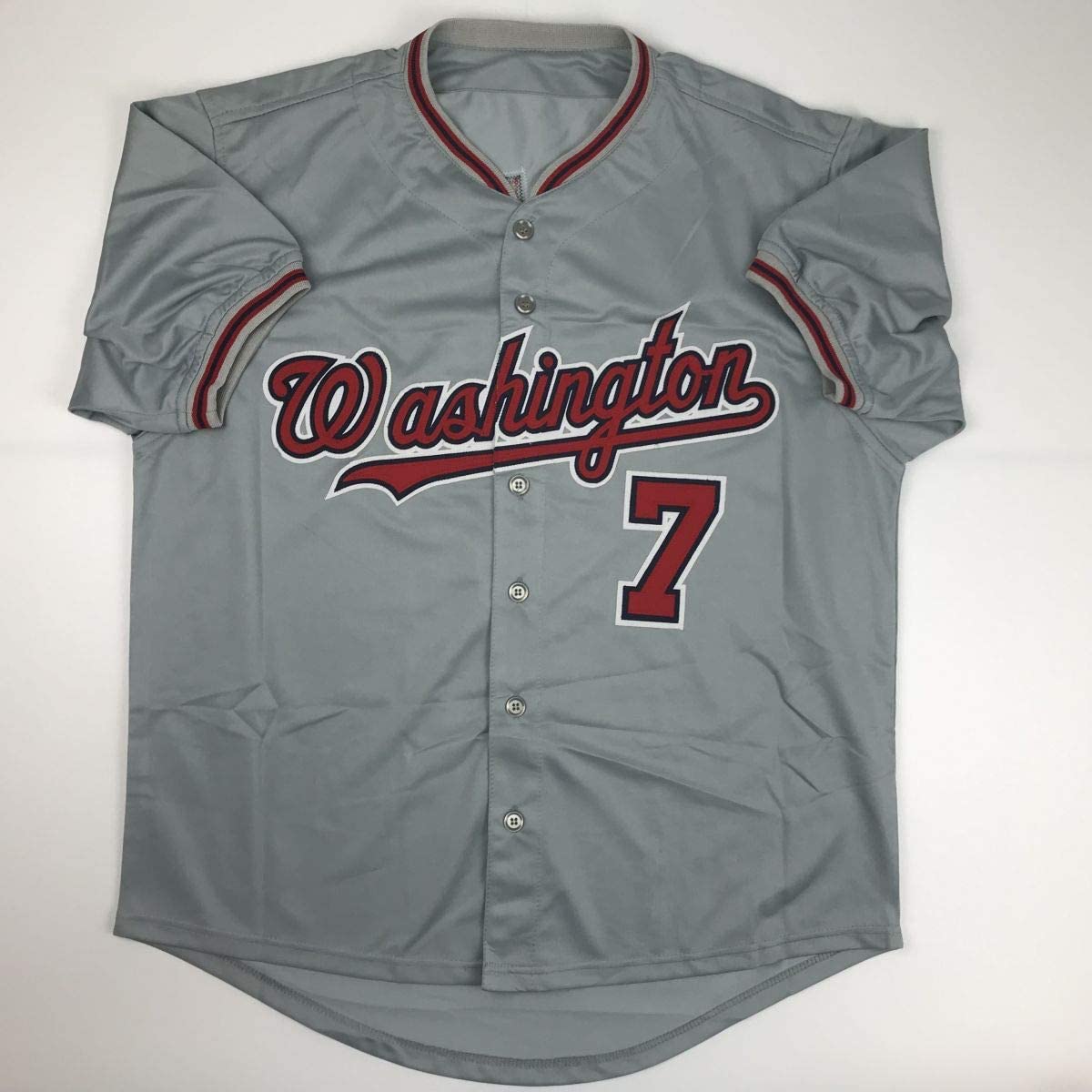Autographed/Signed Trea Turner Washington Grey Baseball Jersey JSA COA