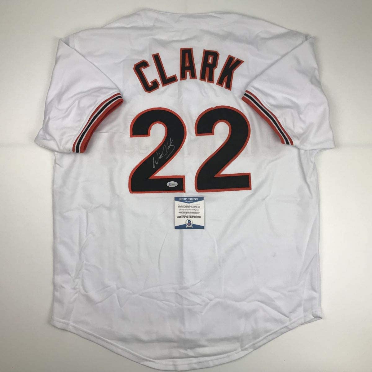 Autographed/Signed Will Clark San Francisco White Baseball Jersey Beckett BAS COA