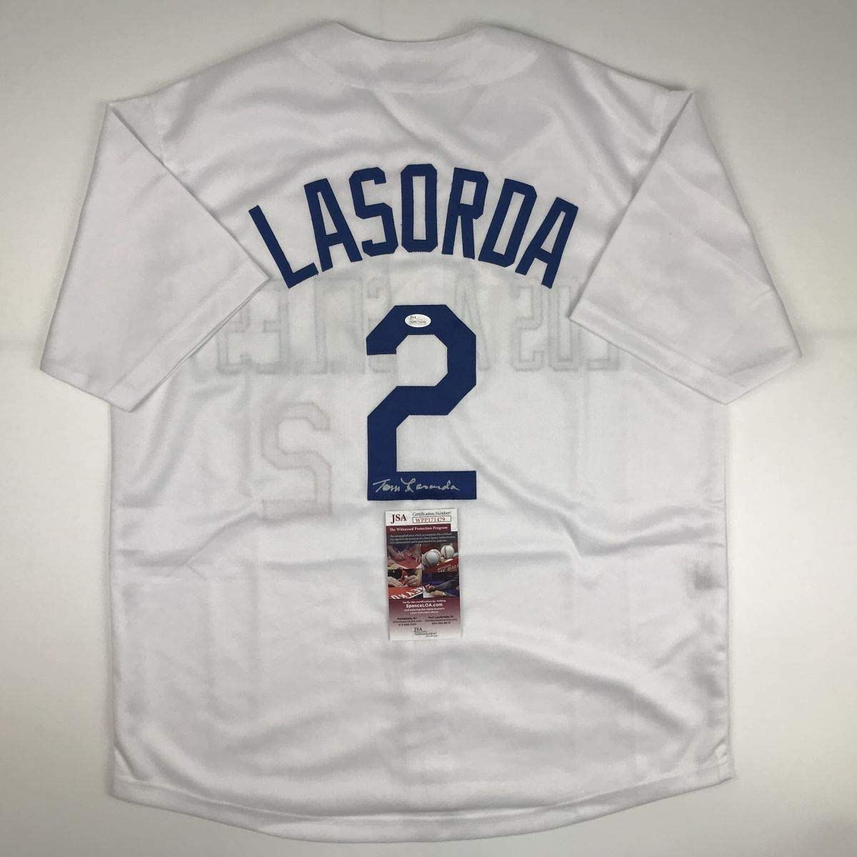 Autographed/Signed Tommy Tom Lasorda Los Angeles LA White Baseball Jersey JSA COA