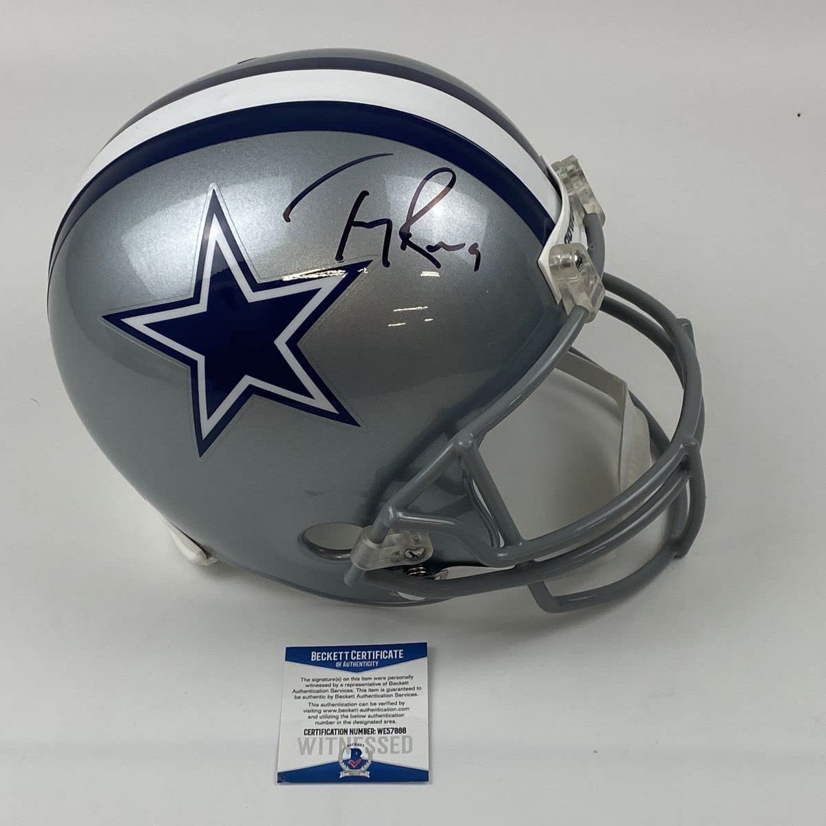 Autographed/Signed Tony Romo Dallas Cowboys Full Size FS F/S Replica Football Helmet Beckett BAS COA