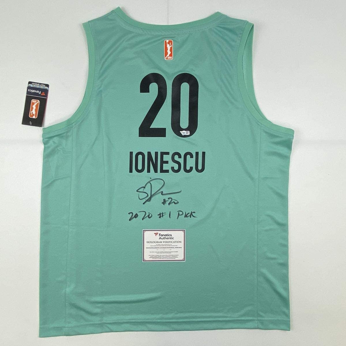 Autographed/Signed Sabrina Ionescu 2020#1 Pick New York Liberty Green Basketball Jersey Fanatics COA