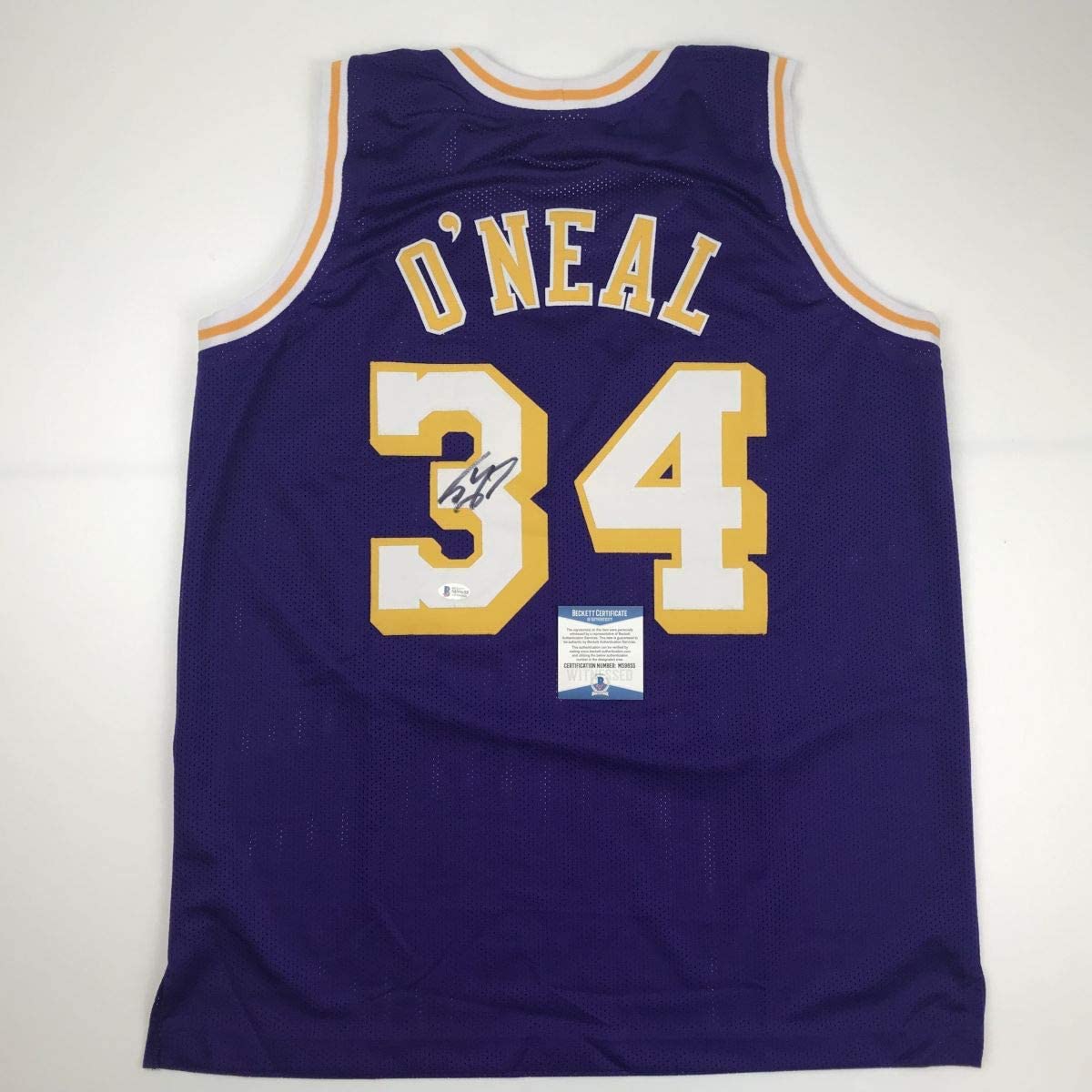 Autographed/Signed Shaquille Shaq O'Neal Los Angeles LA Purple Basketball Jersey Beckett BAS COA
