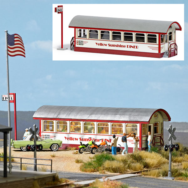 Busch 9726 HO Scale Yellow Sunshine Diner -- Laser-Cut Card Kit
