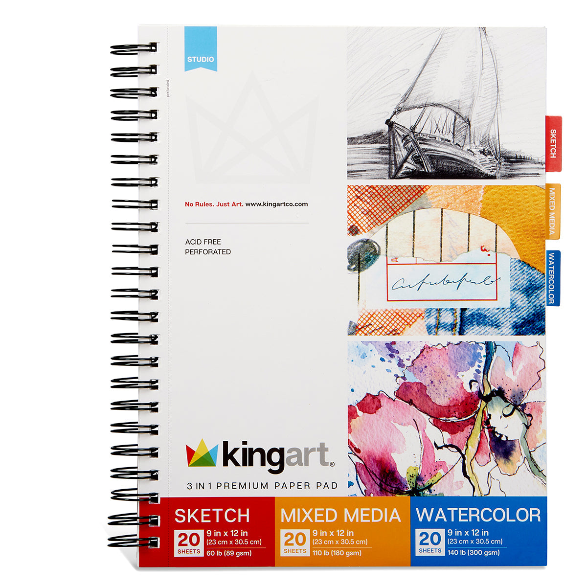 Sketch, Mixed Media & Watercolor Paper 3-in-1 9x12 60 Sheets