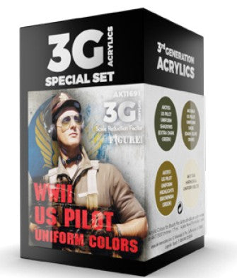 AK Interactive 11691 Figure Series: WWII US Pilot Uniforms 3G Acrylic Paint Set