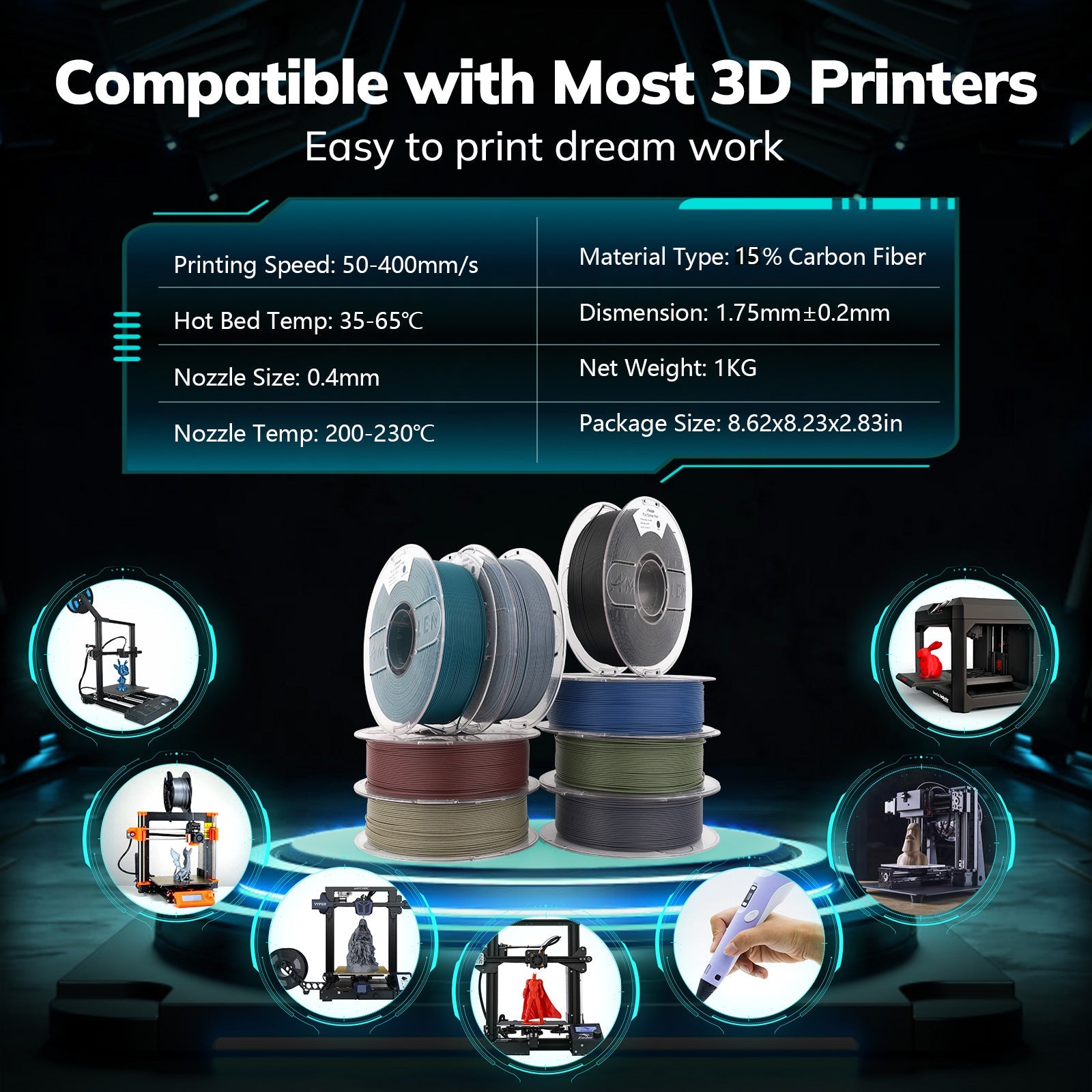 PLA Carbon Fiber Variety Pack (4x200g) - 1.75MM