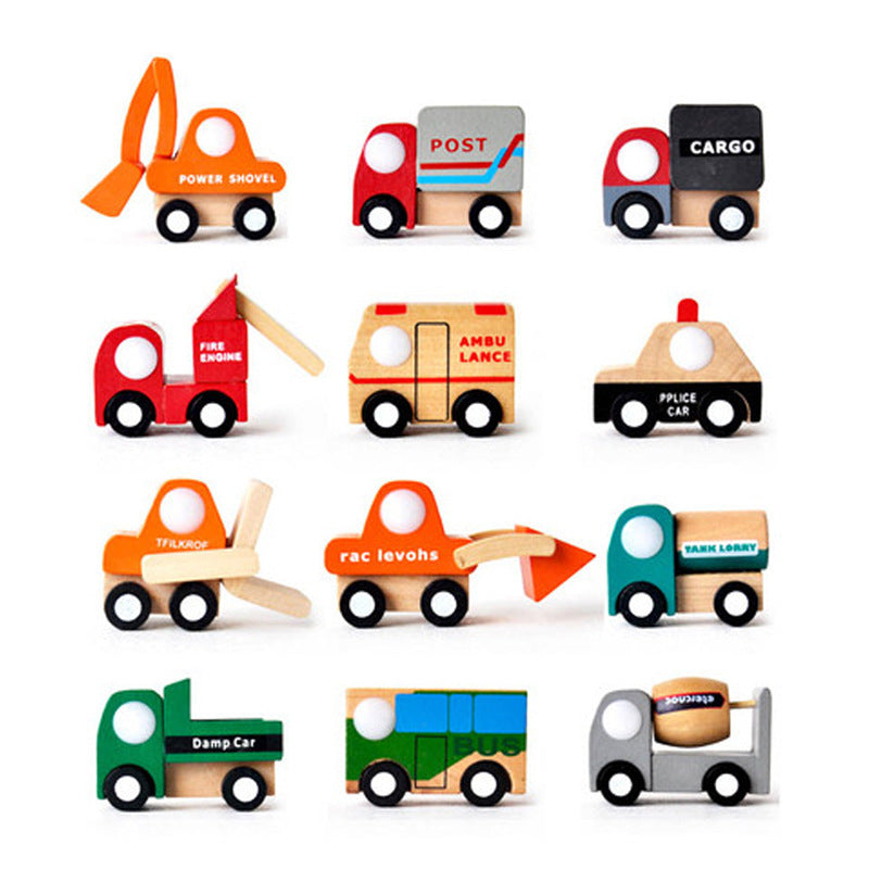 Wooden Toy Cars Set – 12 Mini Vehicle Models for Kids