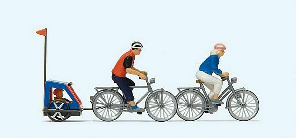 Preiser 10638 HO Scale Family on Bicycle Trip -- 2 Riders w/Bikes & Ba