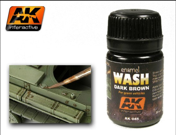 AK Interactive 45 Dark Brown Wash Enamel Paint 35ml Bottle