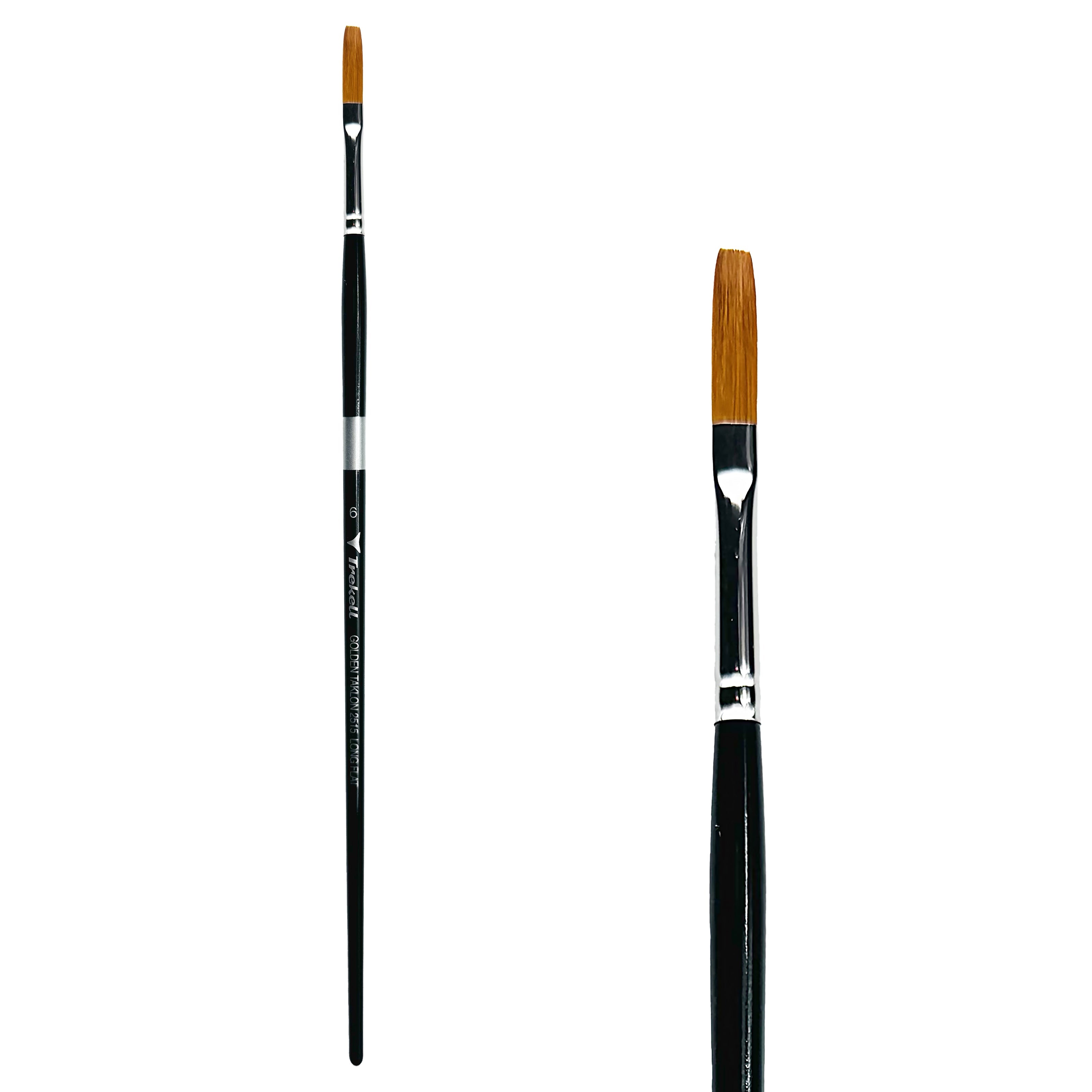 Trekell Golden Taklon Long Handle Artist Brush -  Size #6 Long Flat