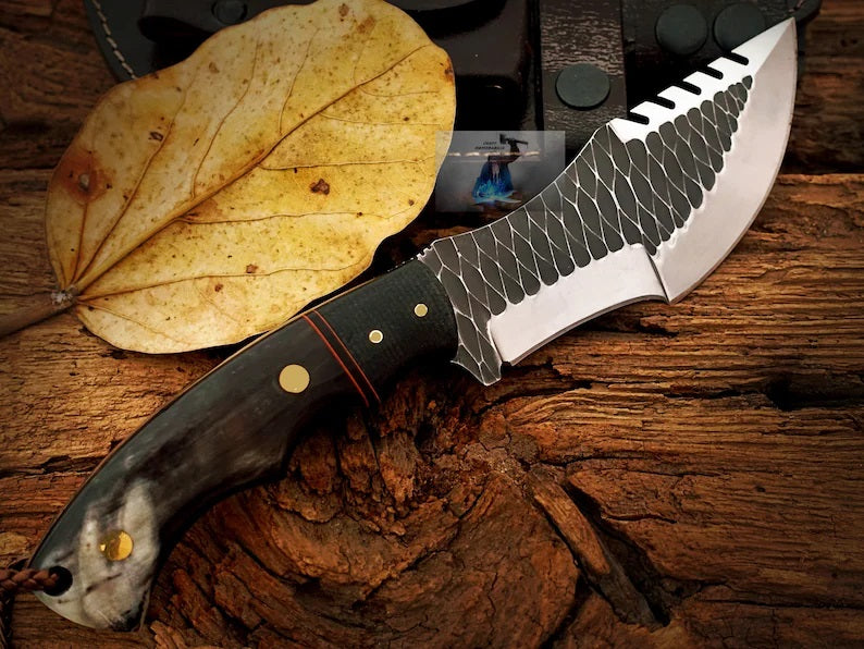 D2 Forged Tool Steel Handmade Tom Brown Tracker Knife with Buffalo Horn and Canvas Handle - For Hunting, Camping, and Outdoor Activities