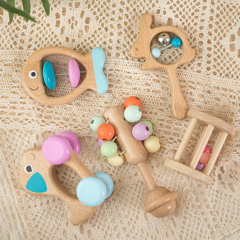 Wooden Baby Rattle Drum Set – Beech Educational Toy for Newborns