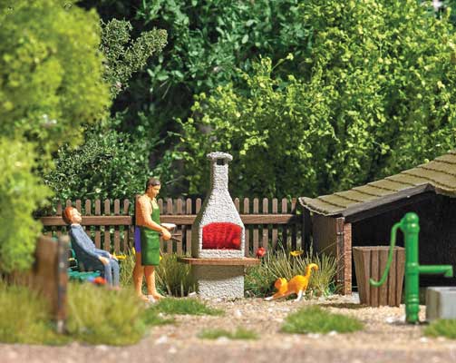 Busch 5403 HO Scale Stone Chimney Barbecue with Glowing Fire - Action Set 14-16V