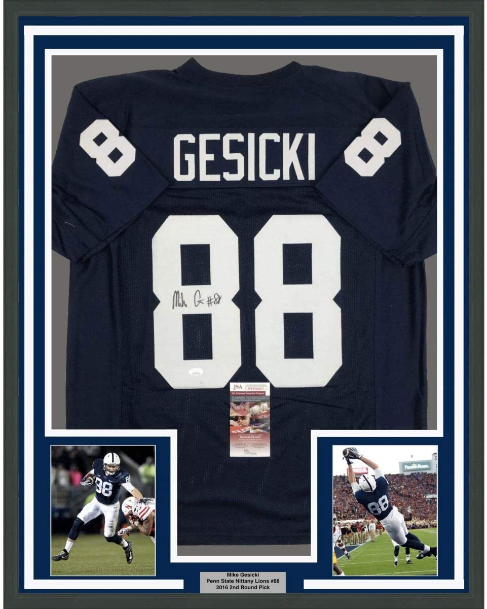 Framed Autographed/Signed Mike Gesicki 35x39 Penn State Blue College Football Jersey JSA COA