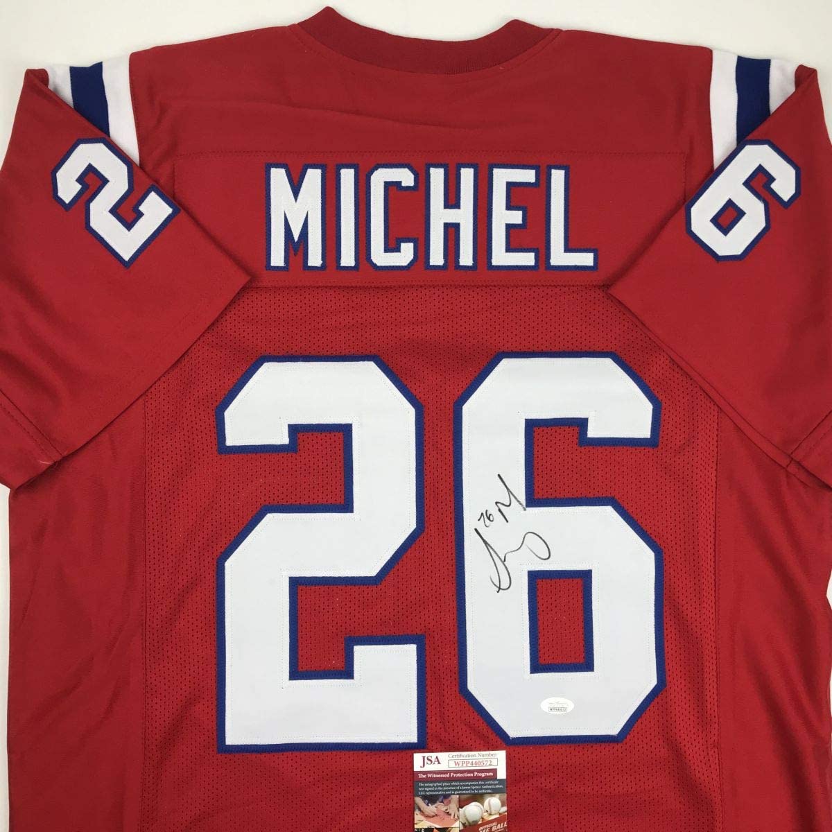 Autographed/Signed Sony Michel New England Red Football Jersey JSA COA