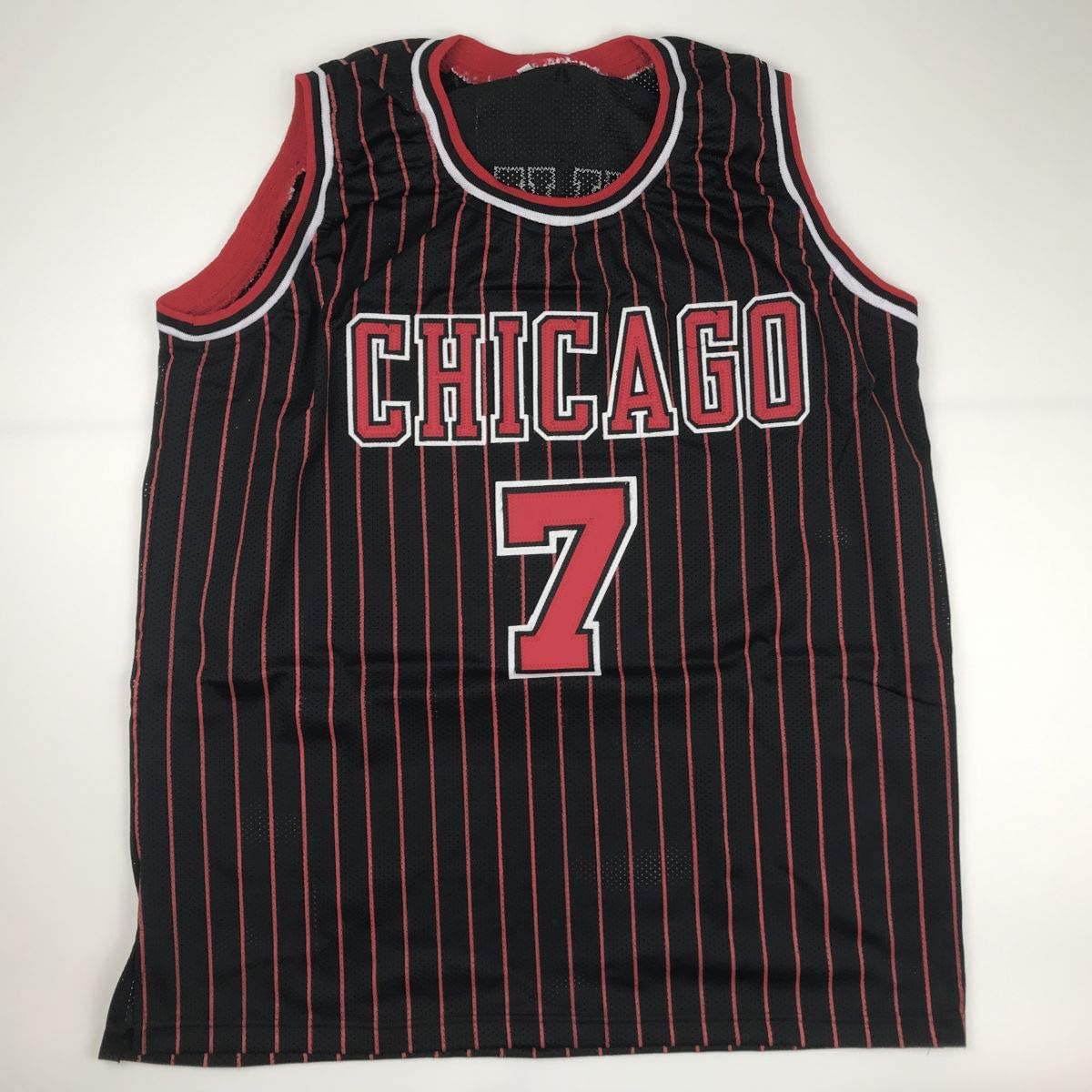 Autographed/Signed Toni Kukoc Chicago Black Pinstripe Basketball Jersey Beckett BAS COA