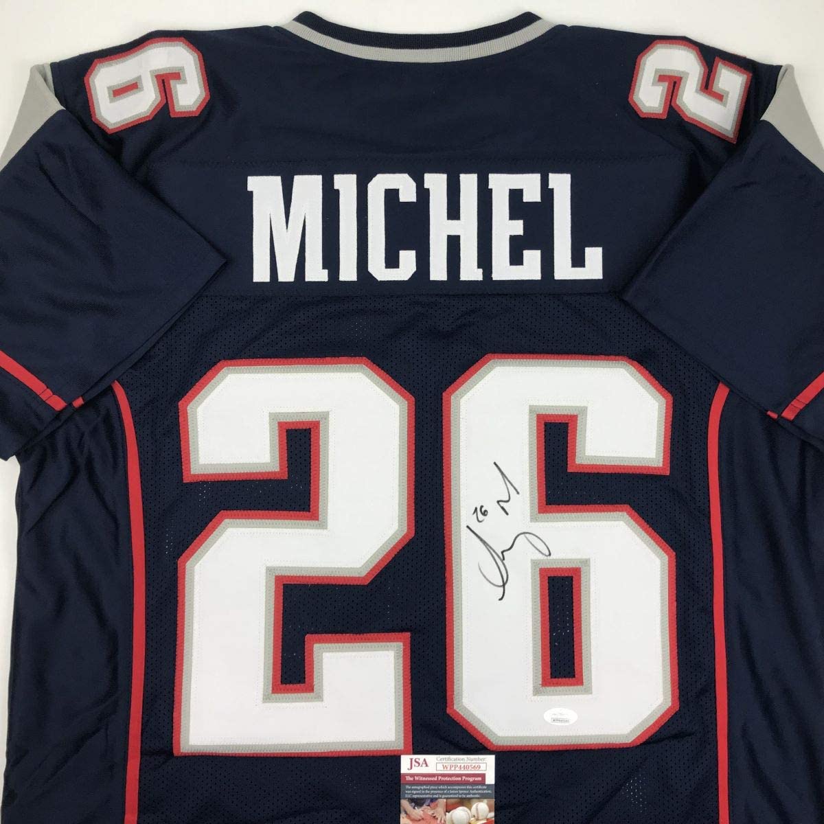 Autographed/Signed Sony Michel New England Blue Football Jersey JSA COA