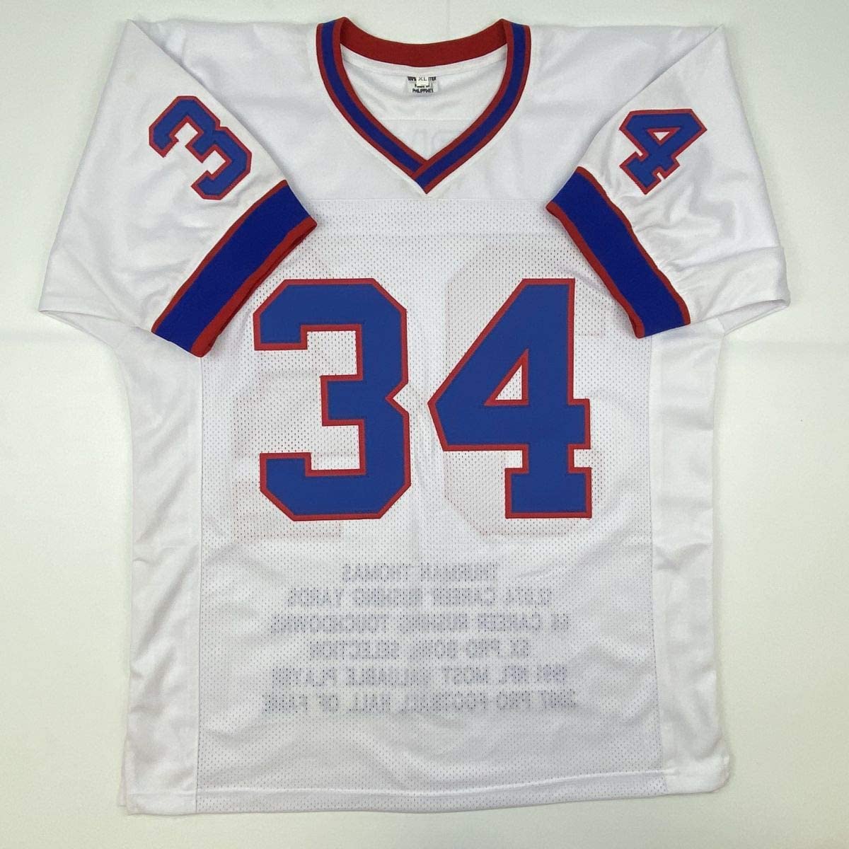 Autographed/Signed Thurman Thomas Buffalo White Stat Football Jersey JSA COA