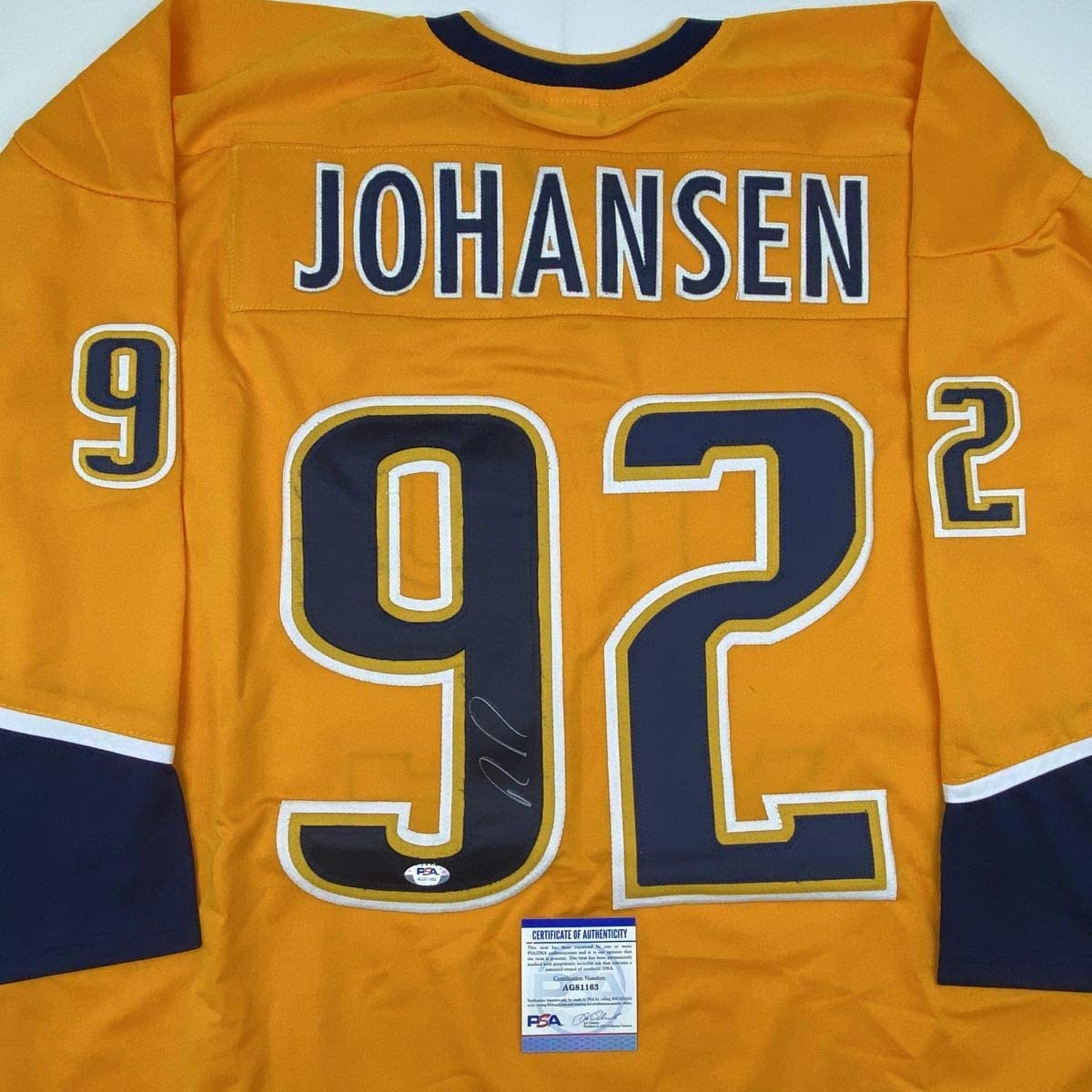 Autographed/Signed Ryan Johansen Nashville Yellow Hockey Jersey PSA/DNA COA