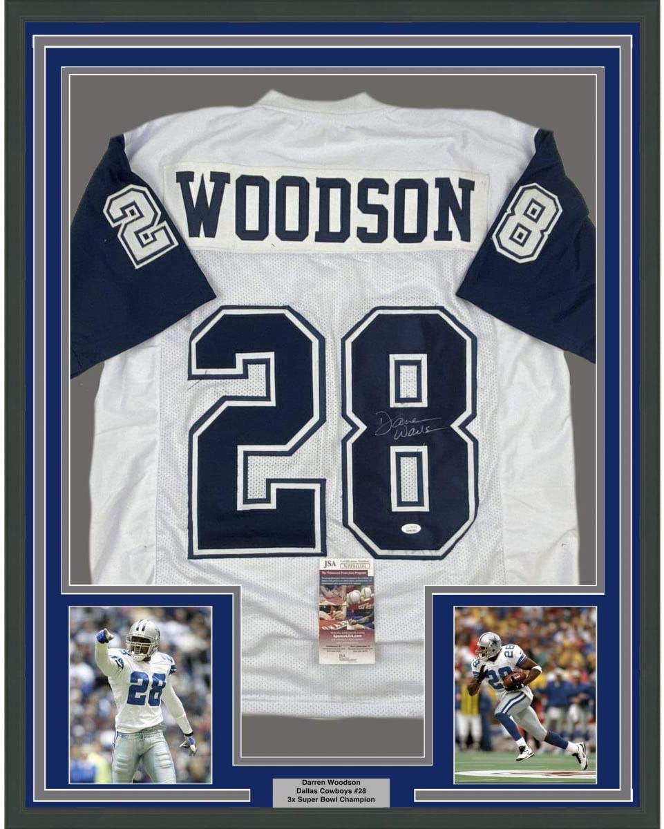 Framed Autographed/Signed Darren Woodson 35x39 Dallas Color Rush Football Jersey JSA COA