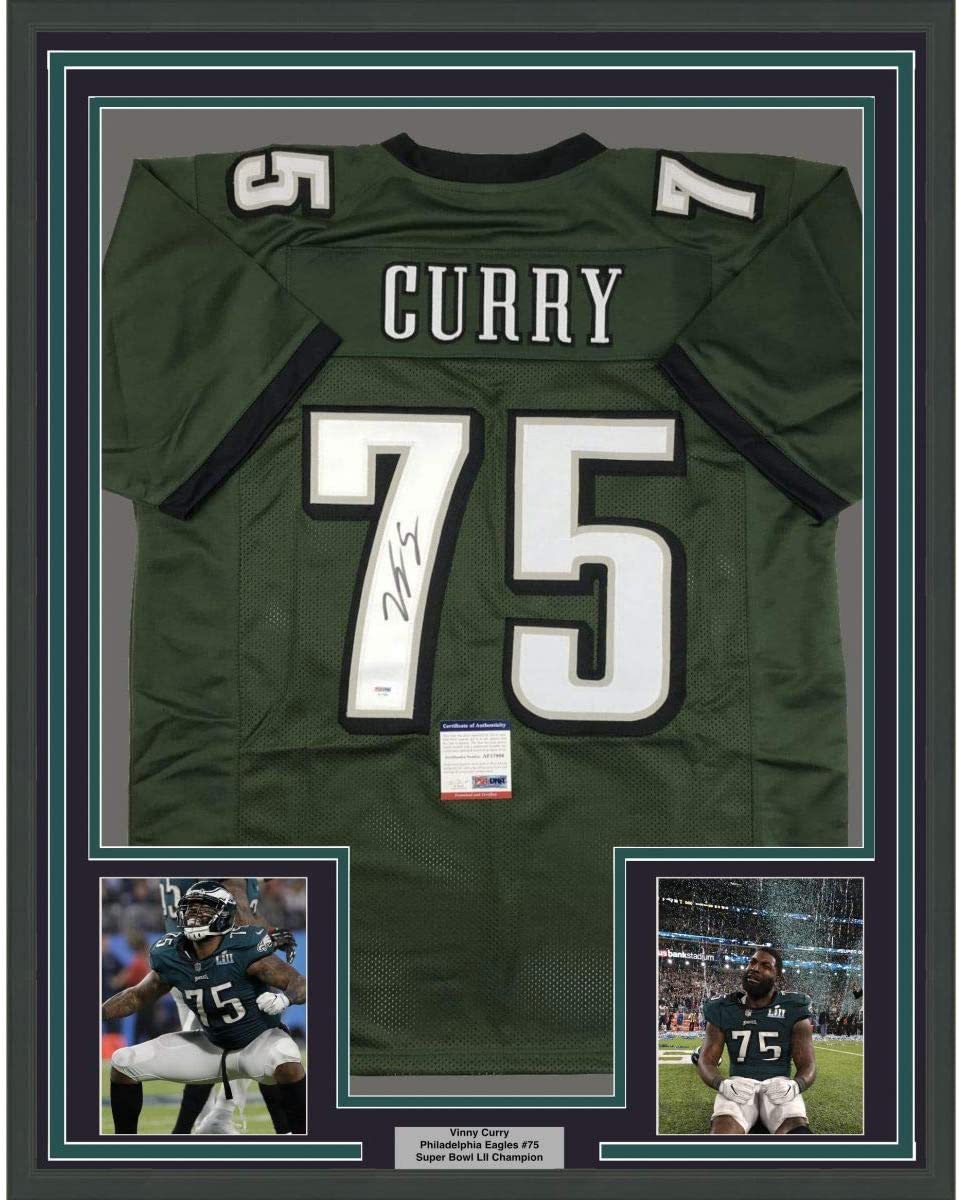 Framed Autographed/Signed Vinny Curry 35x39 Philadelphia Green Football Jersey PSA/DNA COA