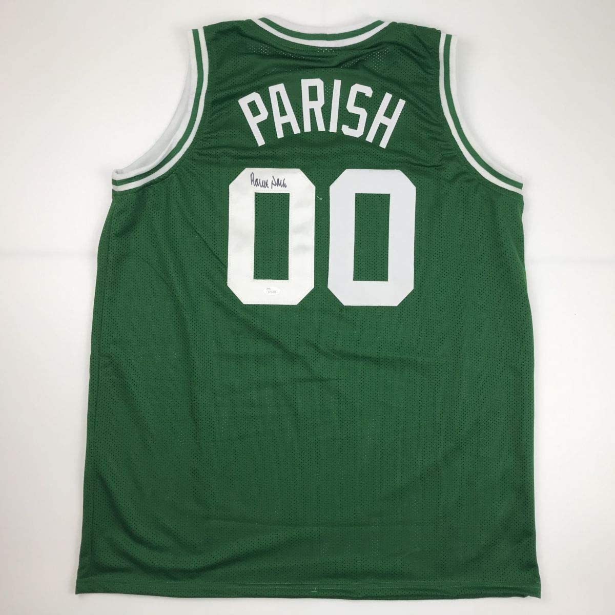 Autographed/Signed Robert Parish Boston Green Basketball Jersey JSA COA Holo Only