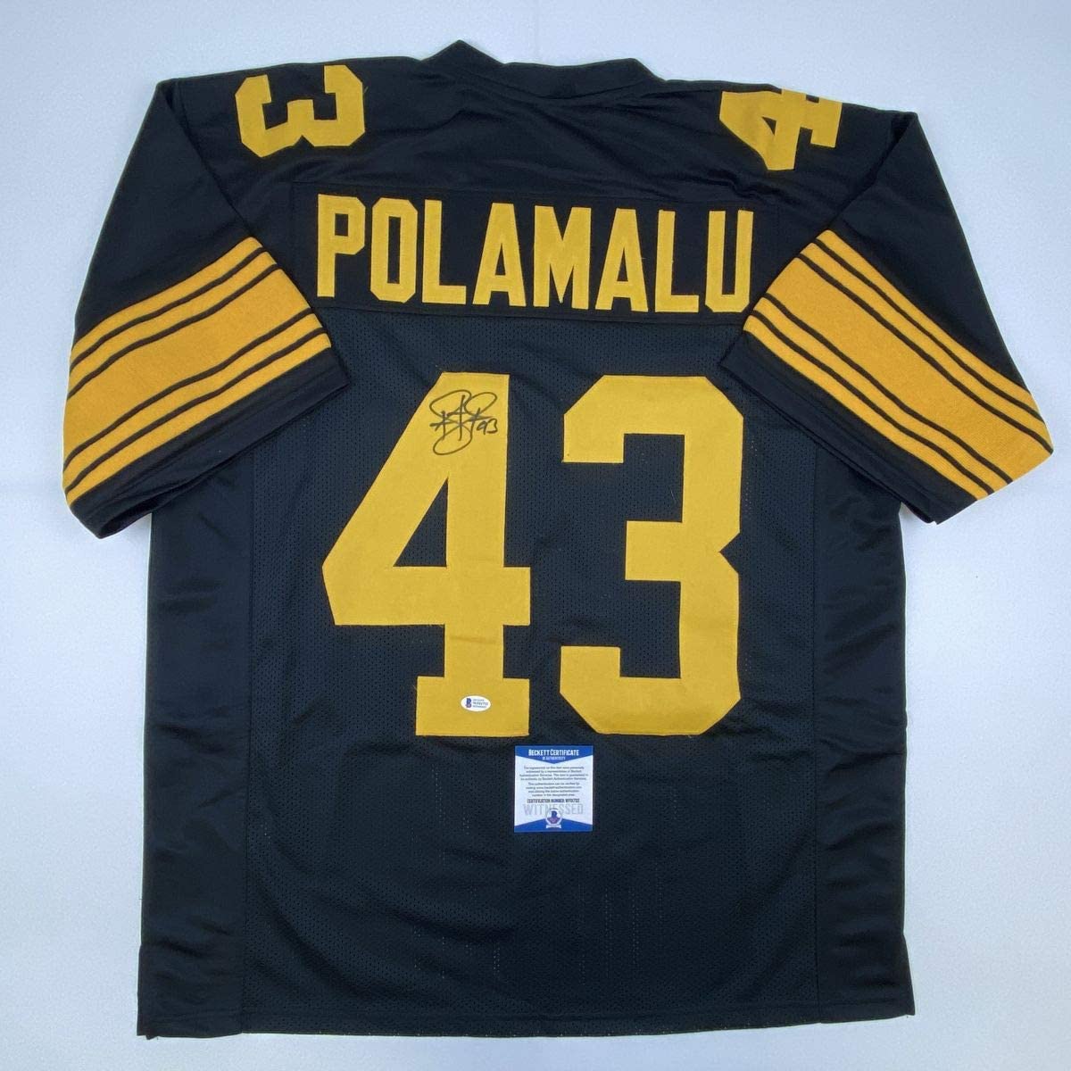 Autographed/Signed Troy Polamalu Pittsburgh Color Rush Football Jersey Beckett BAS COA