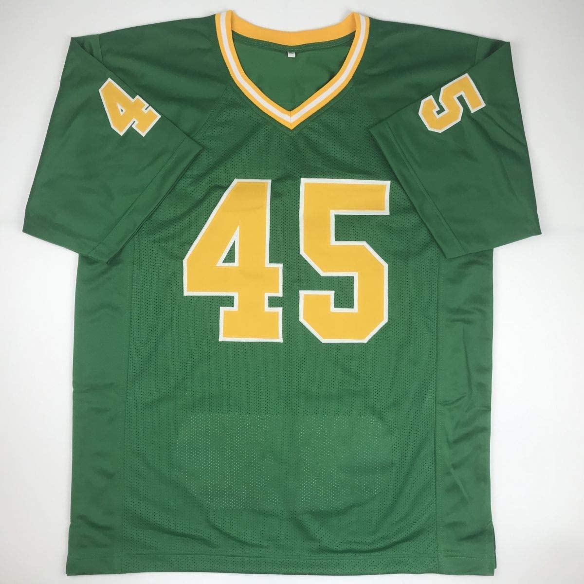 Autographed/Signed Rudy Ruettiger Notre Dame Green Stat College Football Jersey JSA COA