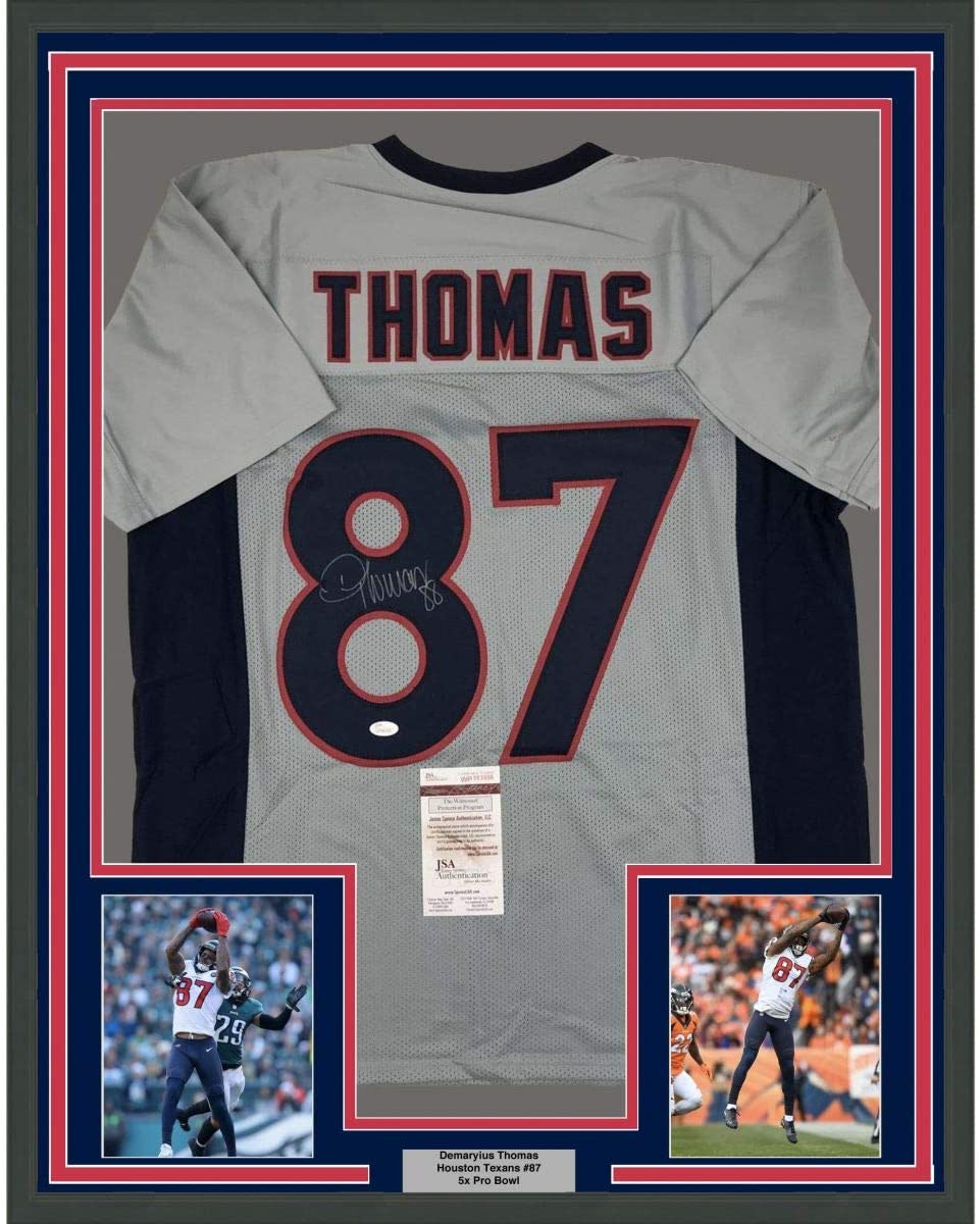 Framed Autographed/Signed Demaryius Thomas 35x39 Houston Grey Football Jersey JSA COA