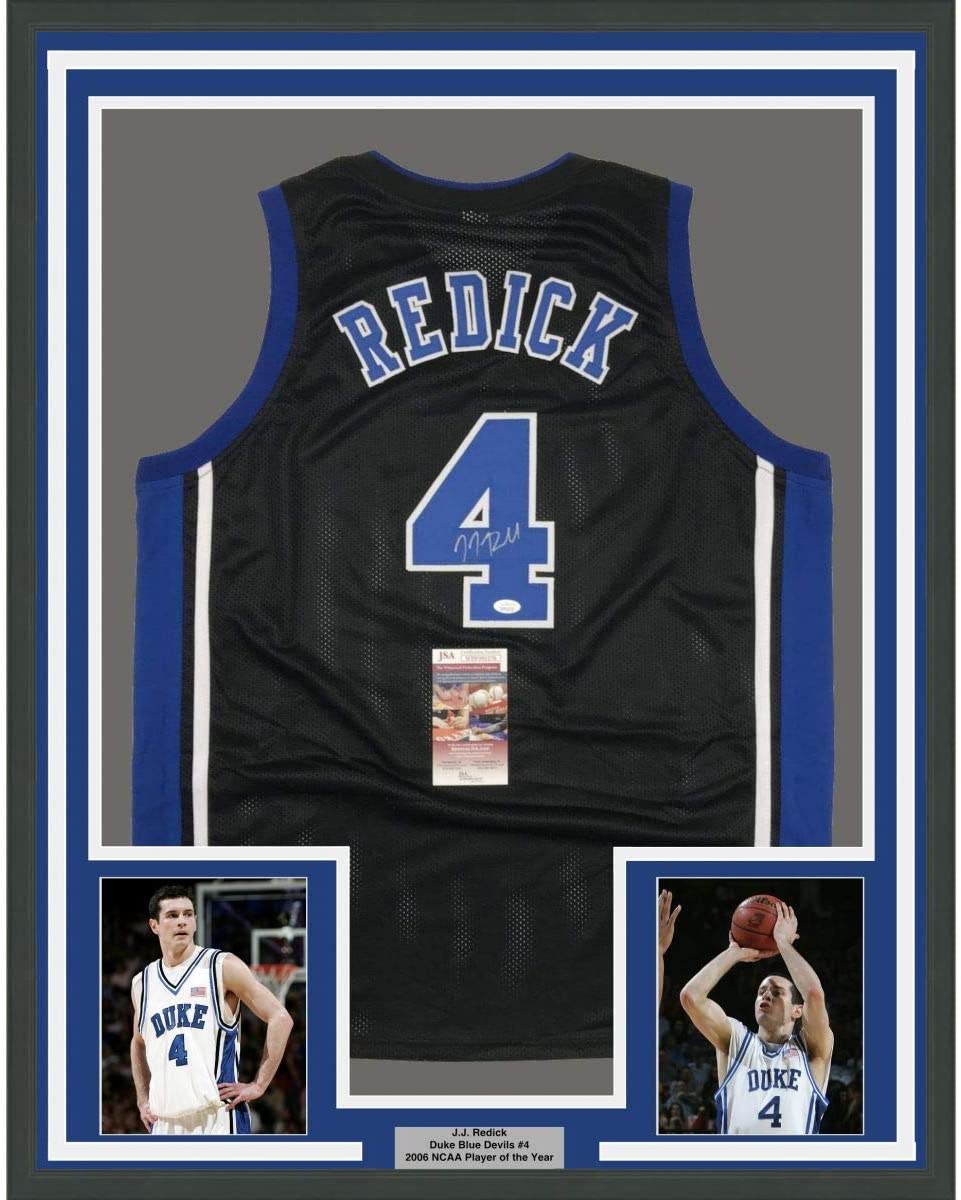 Framed Autographed/Signed JJ J.J. Redick 35x39 Duke Black College Basketball Jersey JSA COA