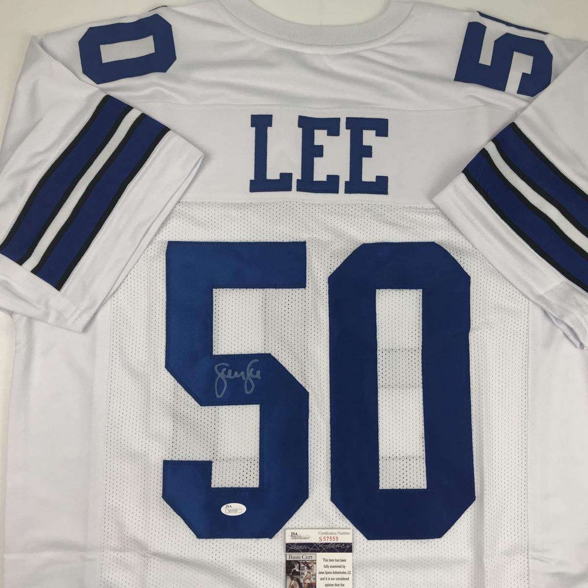 Autographed/Signed Sean Lee Dallas White Football Jersey JSA COA