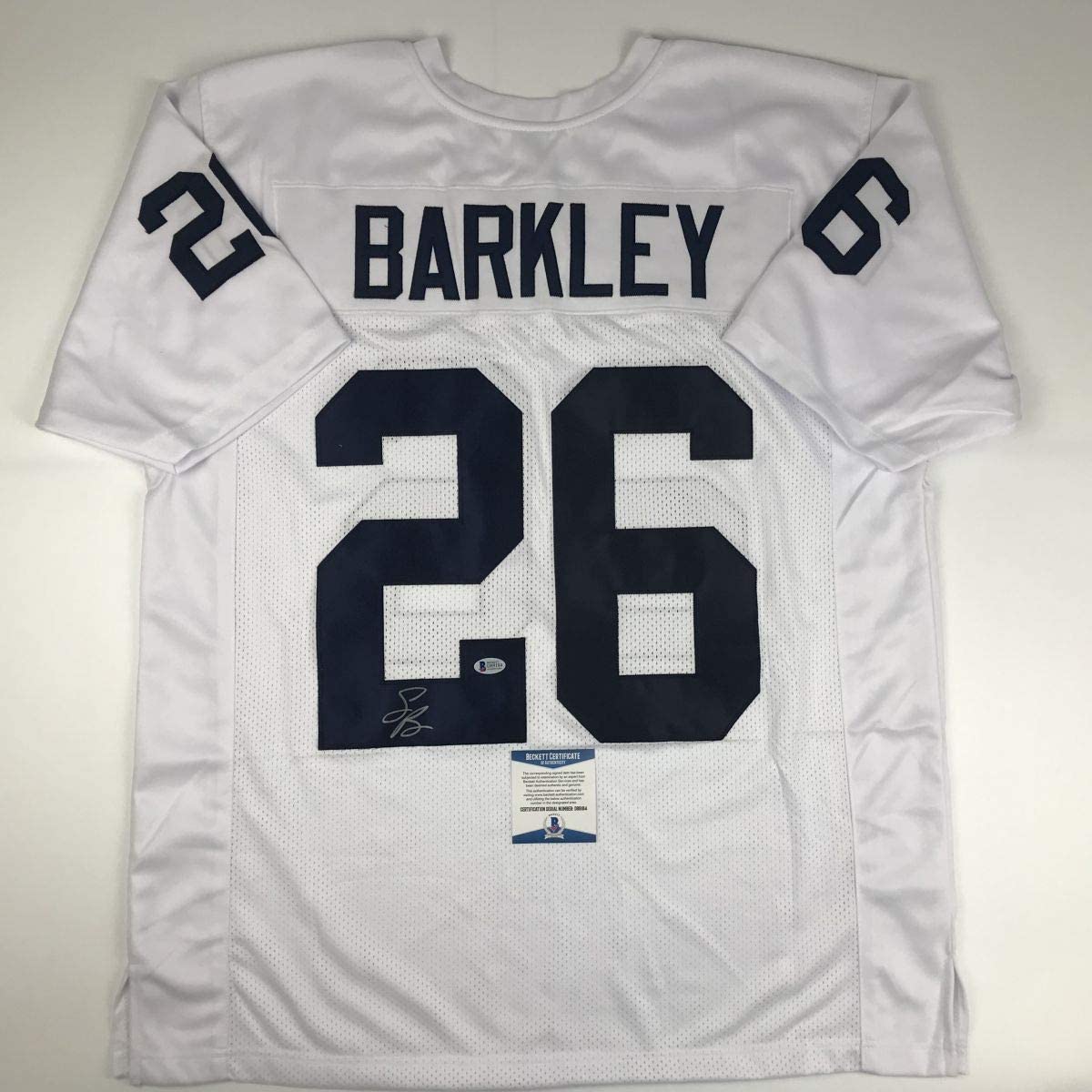 Autographed/Signed Saquon Barkley Penn State White College Football Jersey Beckett BAS COA
