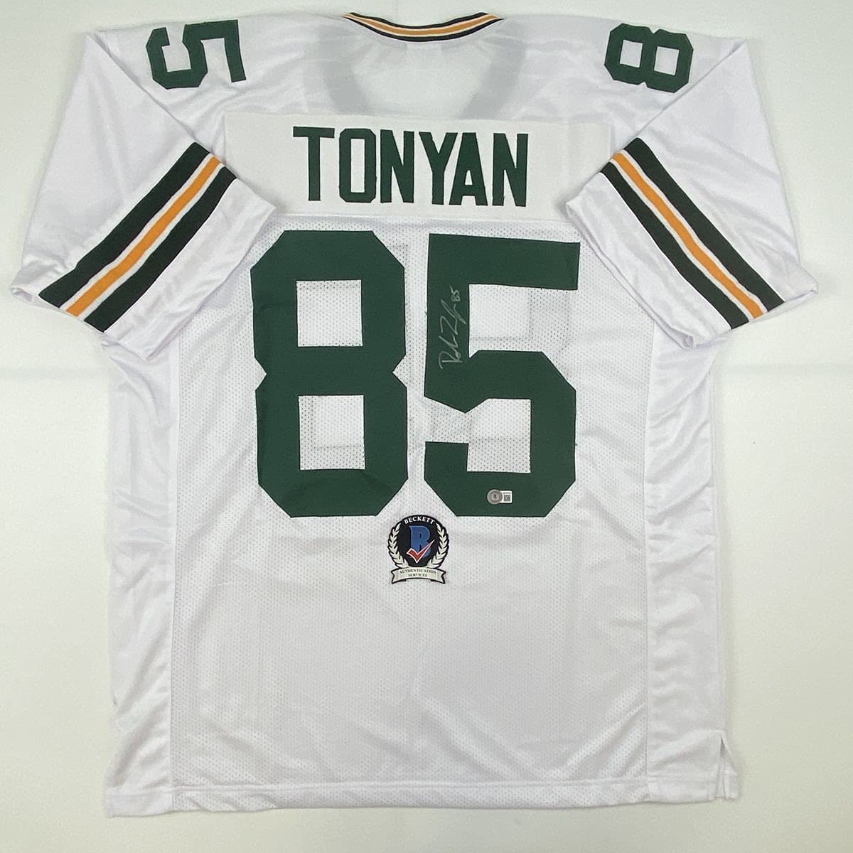 Autographed/Signed Robert Tonyan Green Bay White Football Jersey Beckett BAS COA