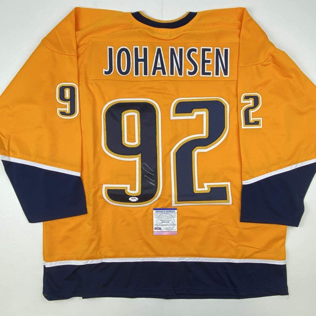 Autographed/Signed Ryan Johansen Nashville Yellow Hockey Jersey PSA/DNA COA