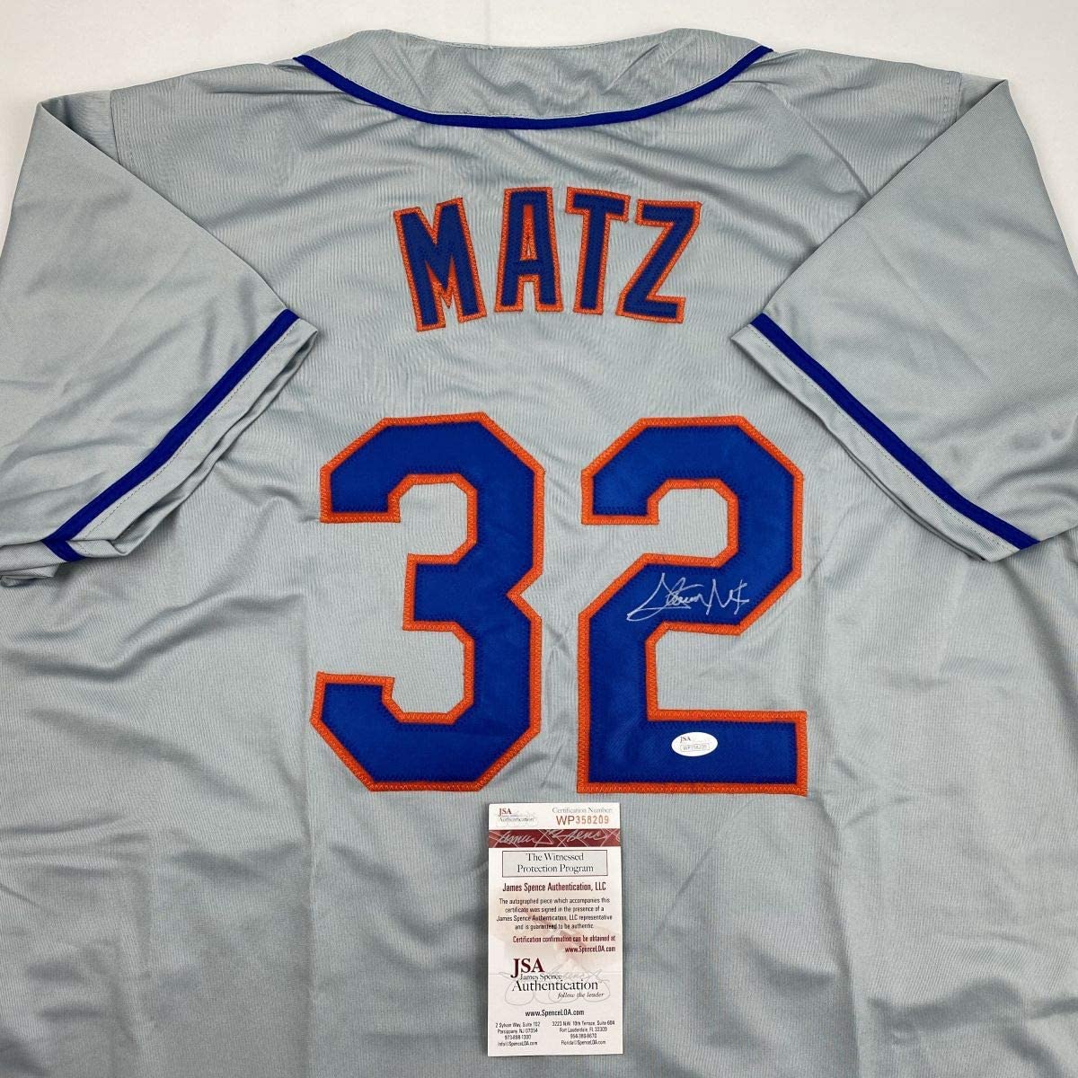 Autographed/Signed Steven Matz New York Grey Baseball Jersey JSA COA